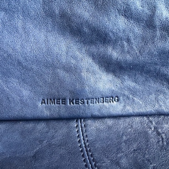 AIMEE KESTENBERG leather satchel purse navy blue medium sz like new - Picture 2 of 16